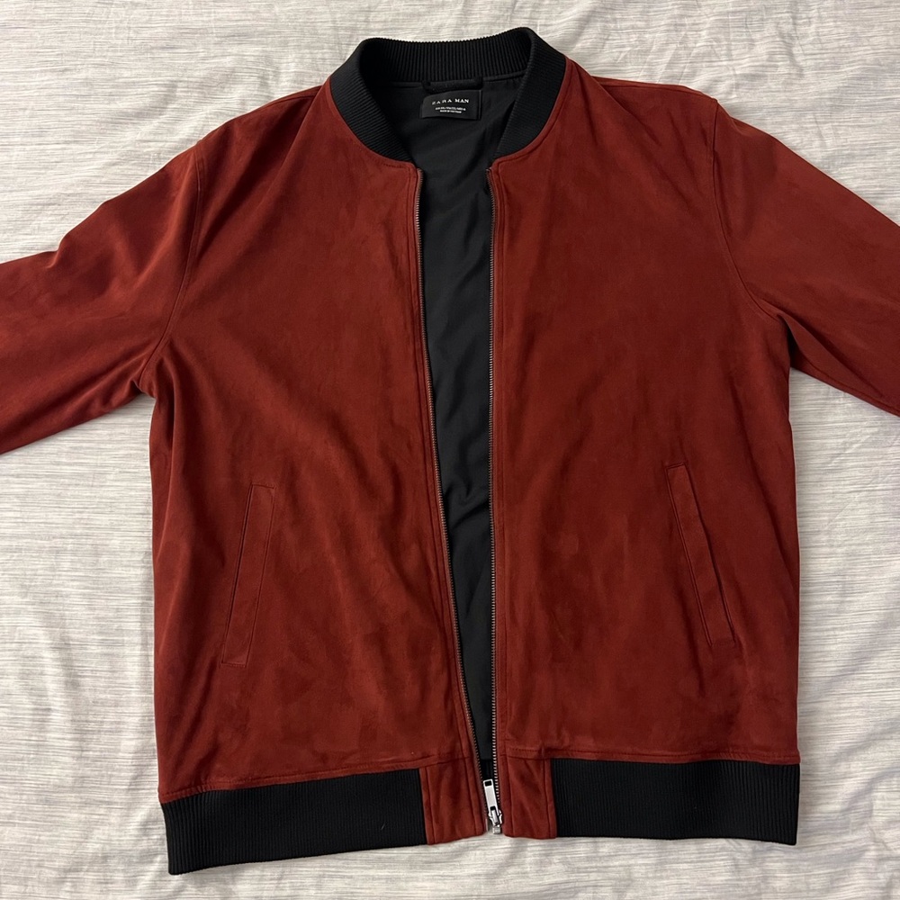 Zara Man Faux Suede Full-Zip Bomber Jacket